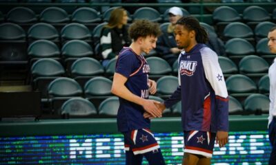 Robert Morris guard Justice Williams prior to a game during the 2023-24 season -- RMU athletics