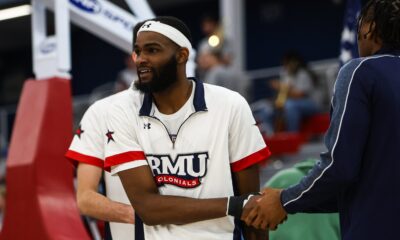 Robert Morris forward Amarion Dickerson during pregame warmups at the UPMC Events Center -- RMU Athletics