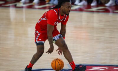 Robert Morris guard Kam Woods dribbles the ball up the court at the UPMC Events Center -- RMU Athletics