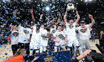 Robert Morris celebrates winning the Horizon League Championship in Indianapolis -- RMU Athletics