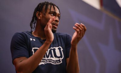 Robert Morris forward Maurio Hanson Jr. at a practice prior to the 2024-25 season -- RMU Athletics