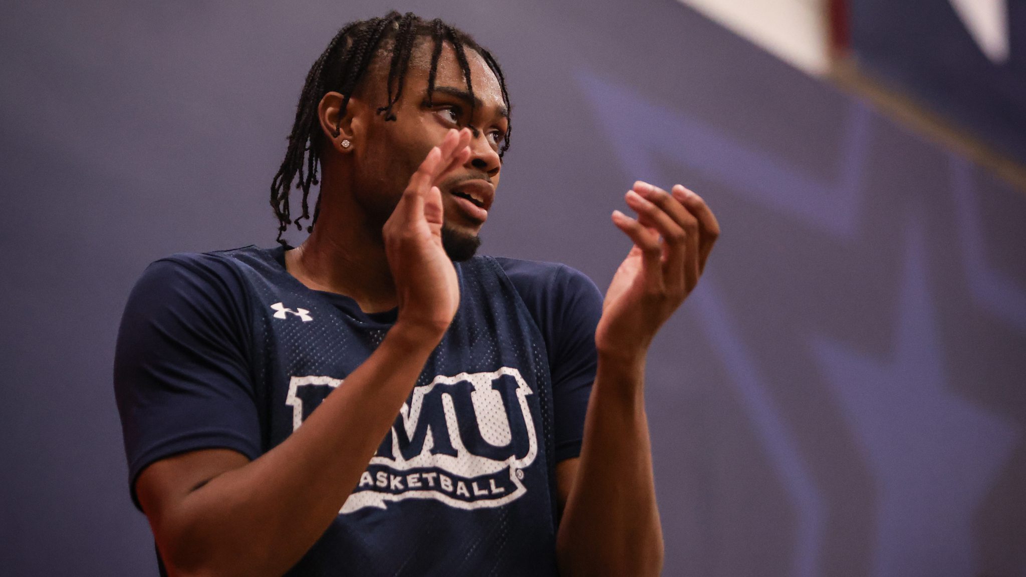 Robert Morris forward Maurio Hanson Jr. at a practice prior to the 2024-25 season -- RMU Athletics