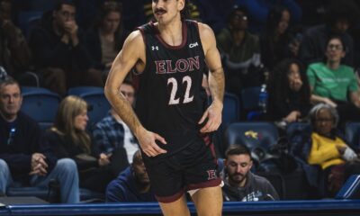 Elon transfer forward Matthew van Komen during the 2024-25 season at Elon -- Matthew van Komen's X account