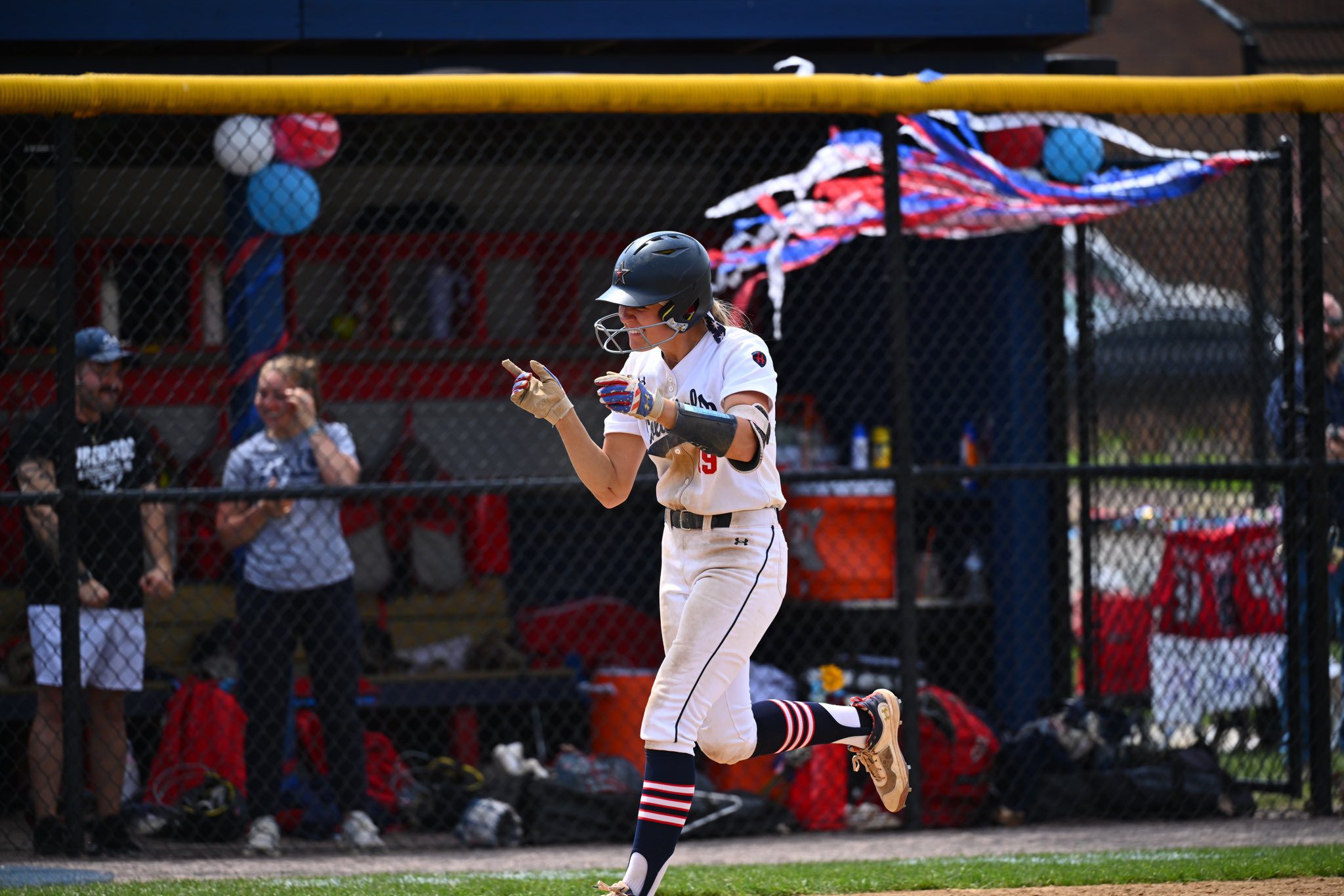 Robert Morris Courtney Poulich after hitting a home run against Purdue Fort Wayne -- RMU Athletics
