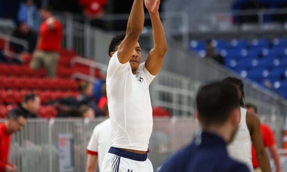 Robert Morris guard Dilen Miller practices his shot before a game -- RMU Athletics