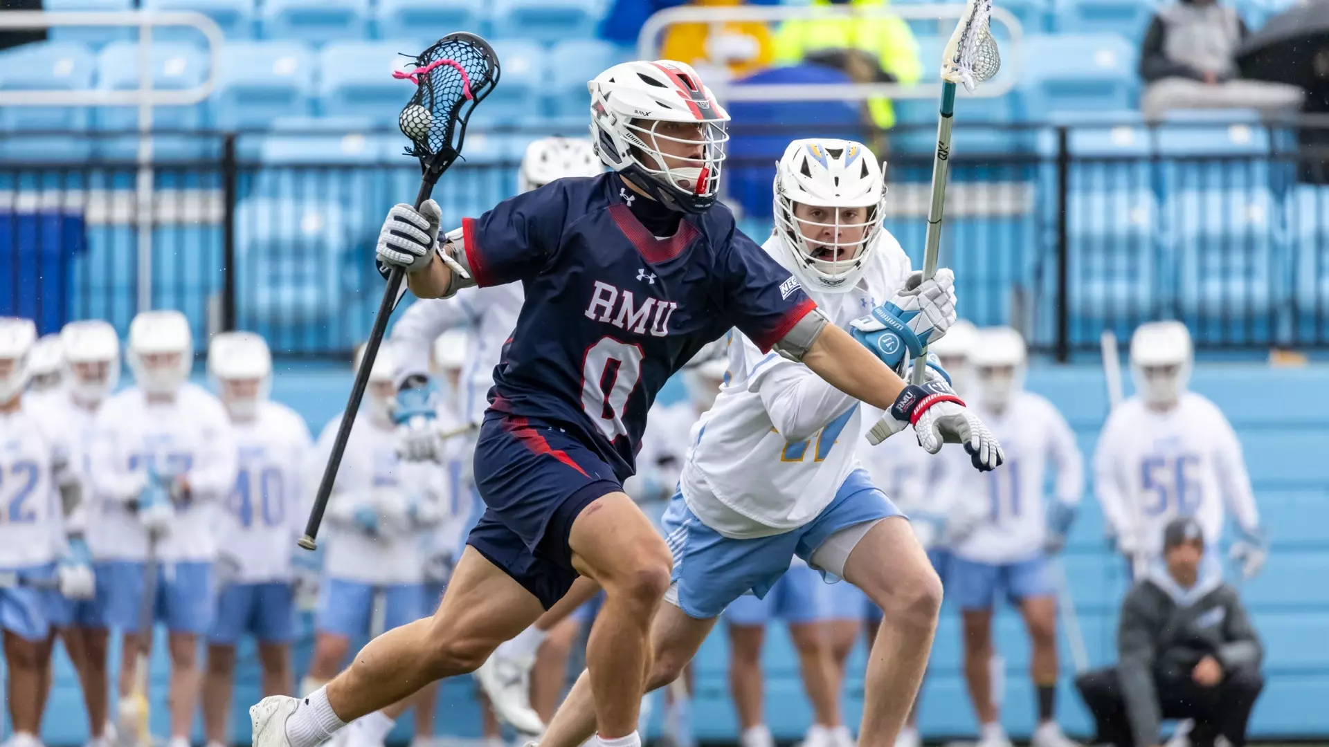 Robert Morris men's lacrosse player Gavin Pedone in a game against Long Island on April 5, 2025 -- RMU Athletics