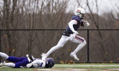 Robert Morris wide receiver Shawn Charles runs towards the end zone in a game against Stonehill during the 2024 season -- RMU Athletics
