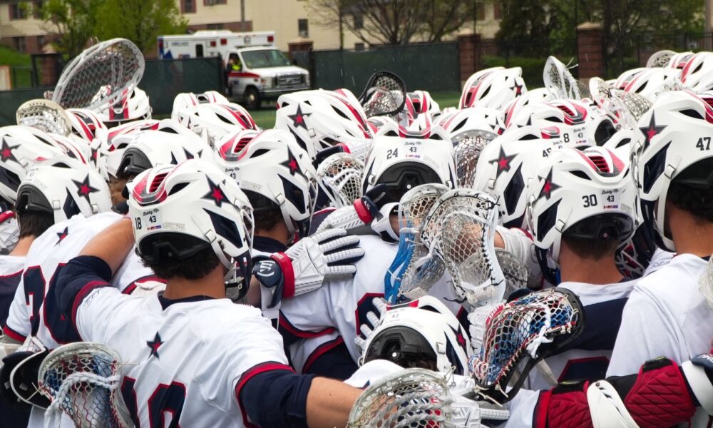 The Robert Morris men's lacrosse team before playing Detroit Mercy in the NEC Championship on Saturday, May 3, 2025 -- RMU Athletics