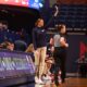Robert Morris women's head coach Chandler McCabe during a game against Duquesne -- RMU Athletics
