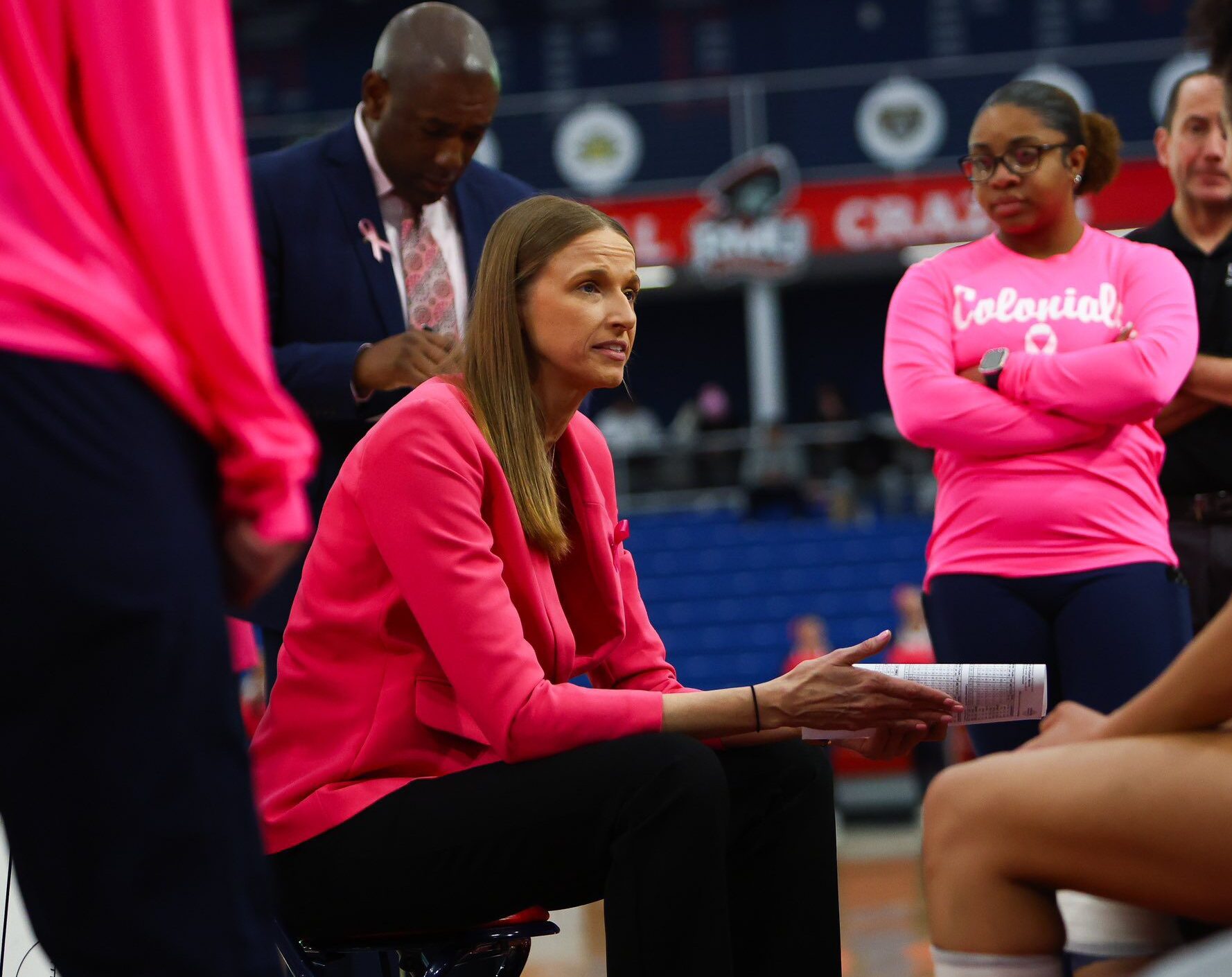 Robert Morris women's head coach Chandler McCabe during a game at the UPMC Events Center -- RMU Athletics