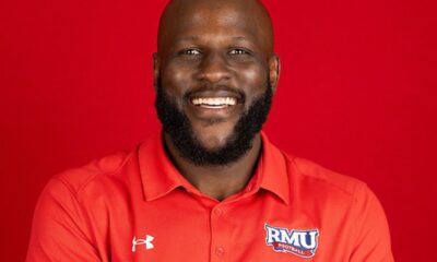 Robert Morris defensive line coach Derrick Nsubuga -- RMU Athletics