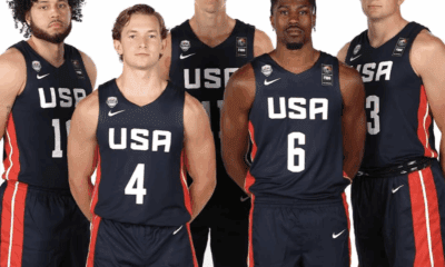 Robert Morris G Ryan Prather Jr. (10) alongside his Team USA teammates in Punta Arenas, Chile on July 27, 2025