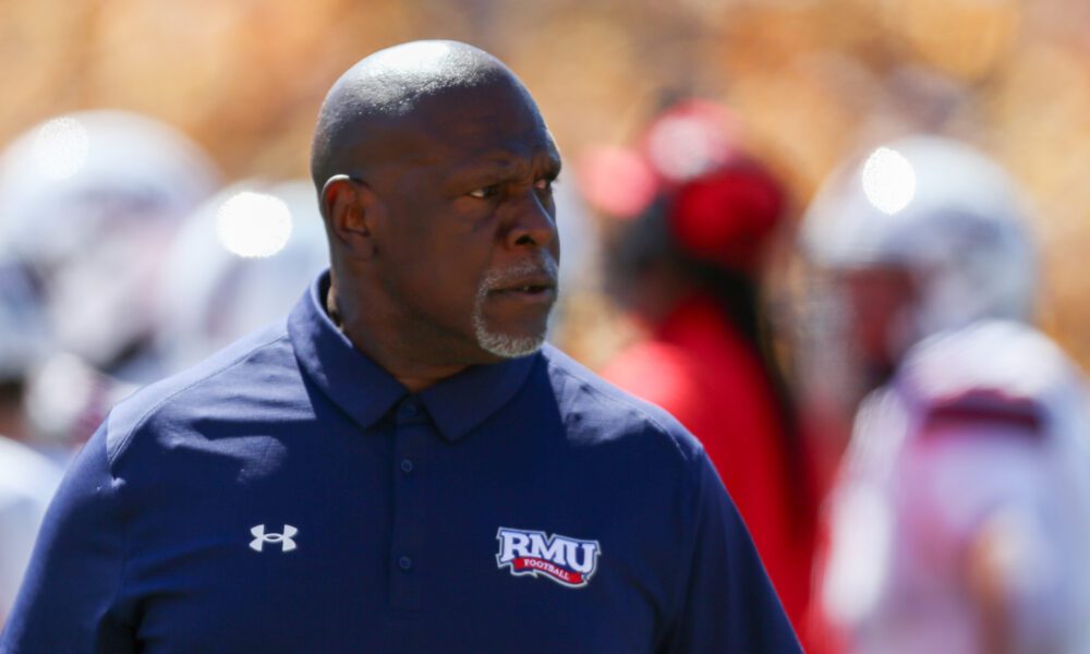 Robert Morris head coach Bernard Clark Jr. during a game against West Virginia on Aug. 30, 2025 -- William Wotring / West Virginia Sports Now