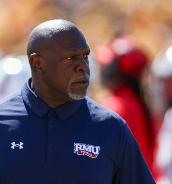 Robert Morris head coach Bernard Clark Jr. during a game against West Virginia on Aug. 30, 2025 -- William Wotring / West Virginia Sports Now