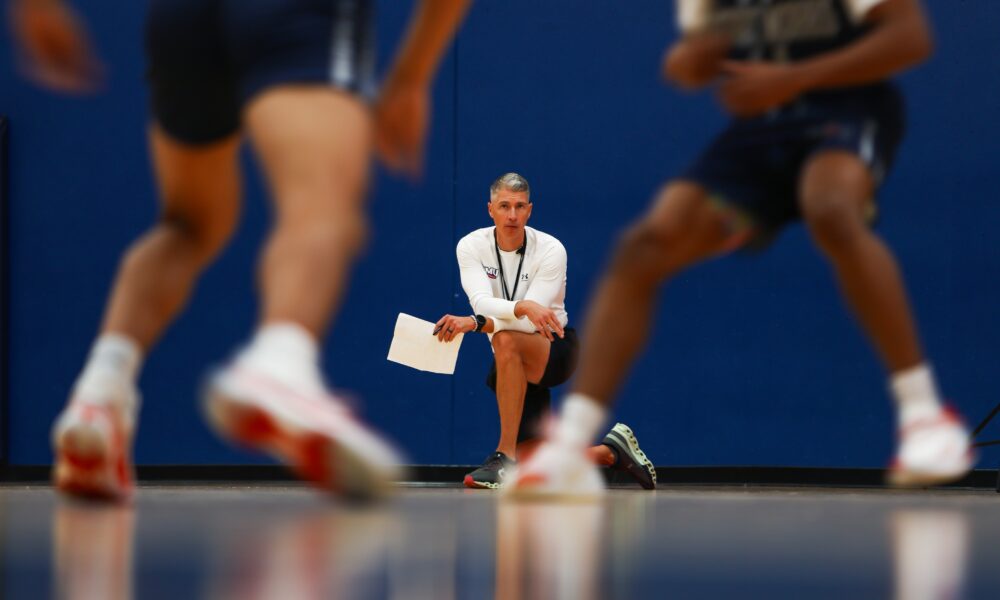 Robert Morris head coach Andy Toole watched the Colonials practice -- RMU Athletics