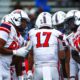 Robert Morris quarterback Zach Tanner inside of the huddle -- RMU Athletics