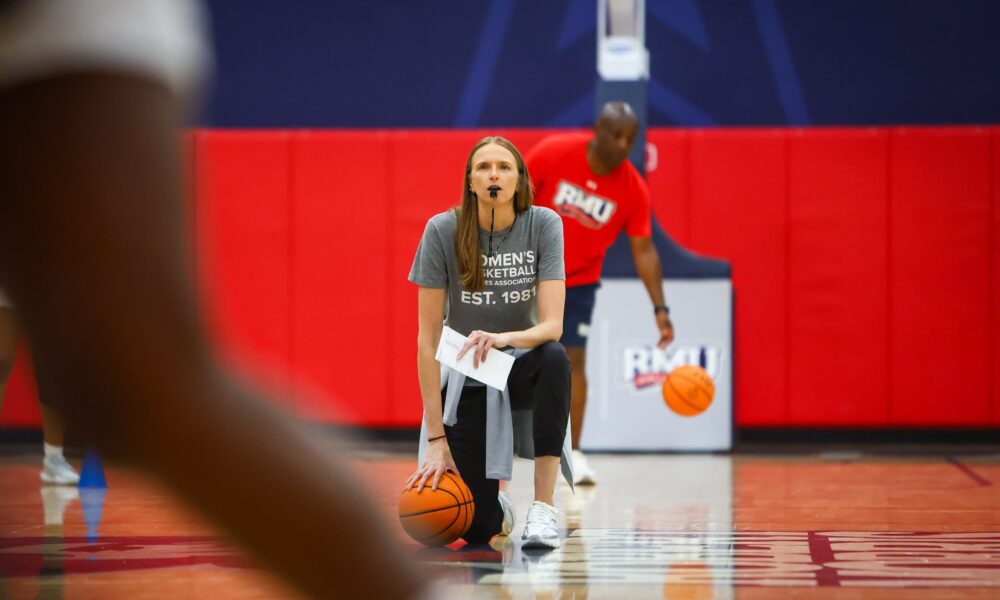Robert Morris head coach Chandler McCabe watched the Colonials practice -- RMU Athletics