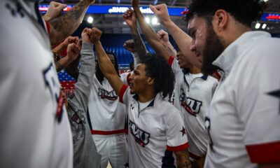 The Robert Morris Colonials break it down prior to a game against Purdue Fort Wayne -- RMU Athletics