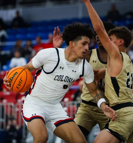 Robert Morris forward DeSean Goode drives to the basket -- RMU Athletics