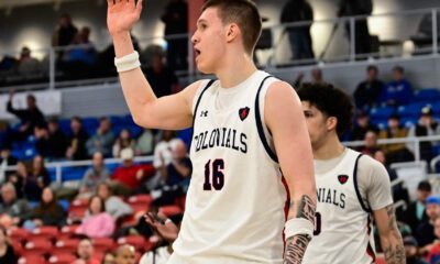 Robert Morris forward Nikolaos Chitikoudis in a game against Detroit Mercy on Feb. 25, 2026 -- Ed Thompson // Pittsburgh Sports Now
