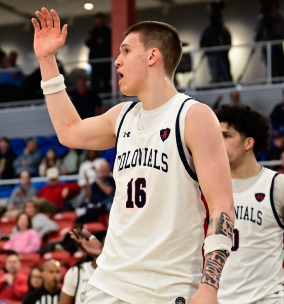 Robert Morris forward Nikolaos Chitikoudis in a game against Detroit Mercy on Feb. 25, 2026 -- Ed Thompson // Pittsburgh Sports Now