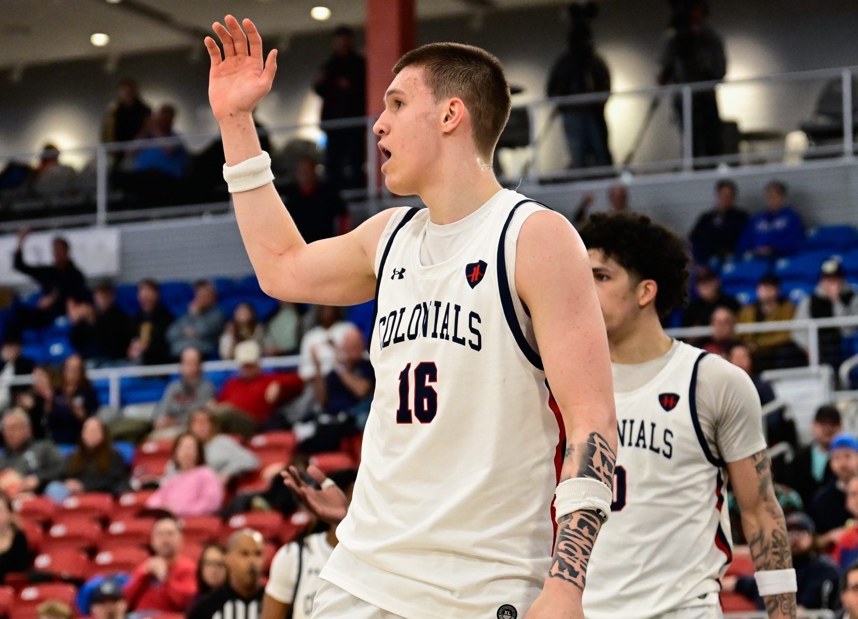 Robert Morris forward Nikolaos Chitikoudis in a game against Detroit Mercy on Feb. 25, 2026 -- Ed Thompson // Pittsburgh Sports Now