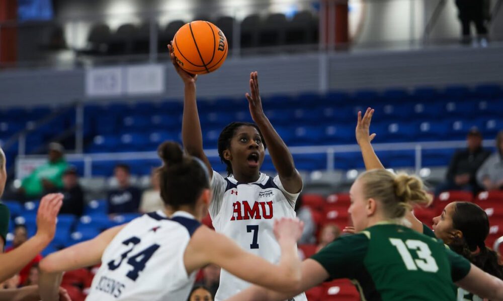 Robert Morris guard Myriam Traore attempts a shot against Wright State on Feb. 28, 2026 -- Photo Courtesy of RMU Athletics