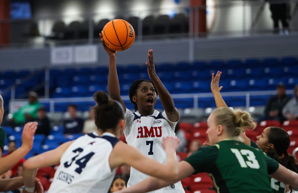 Robert Morris guard Myriam Traore attempts a shot against Wright State on Feb. 28, 2026 -- Photo Courtesy of RMU Athletics
