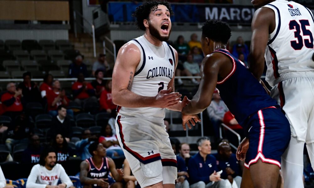 Robert Morris guard Ryan Prather Jr. during the semifinal loss to Detroit Mercy at the Corteva Coliseum on March 9, 2026 -- Ed Thompson // PSN