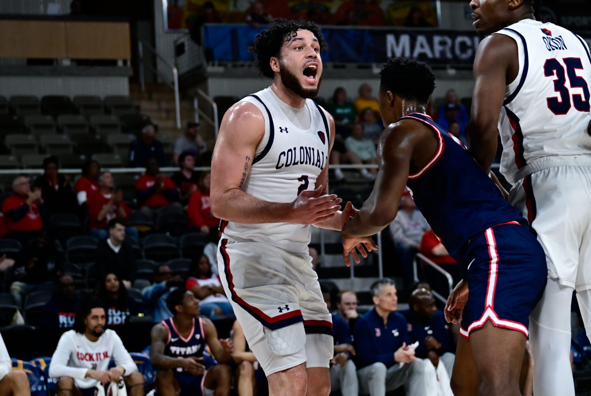 Robert Morris guard Ryan Prather Jr. during the semifinal loss to Detroit Mercy at the Corteva Coliseum on March 9, 2026 -- Ed Thompson // PSN