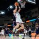 Robert Morris forward Nikolaos Chitikoudis goes up for a shot attempt in a game against Detroit Mercy on March 8, 2026 -- Ed Thompson // Pittsburgh Sports Now