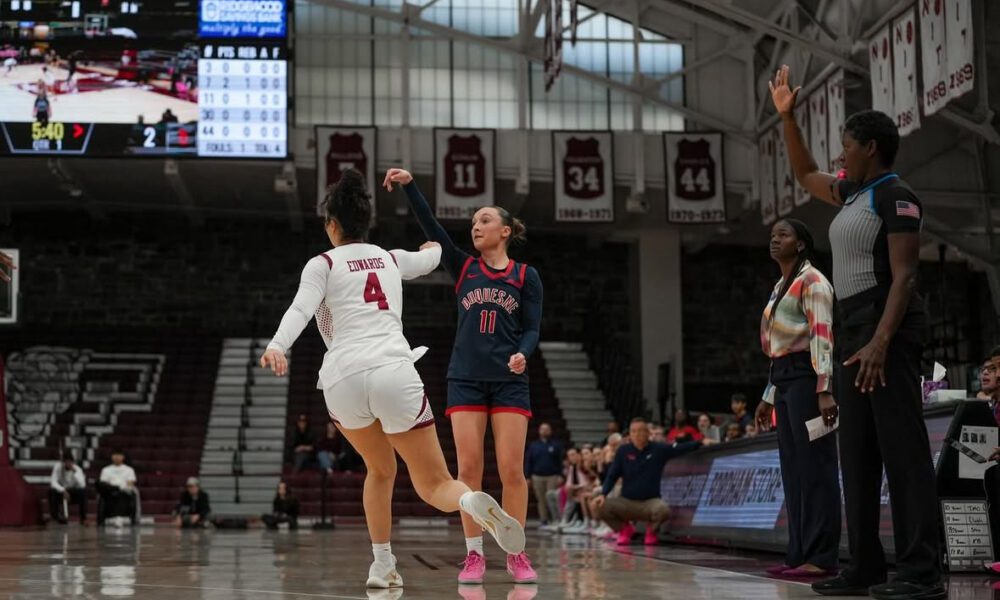 Robert Morris signee Mackenzie Blackford during the 2025-26 season with Duquesne — Photo courtesy of Blackford’s Instagram
