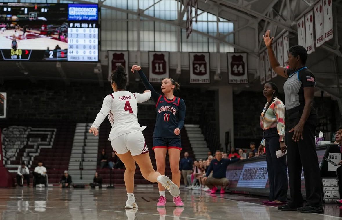 Robert Morris signee Mackenzie Blackford during the 2025-26 season with Duquesne — Photo courtesy of Blackford’s Instagram