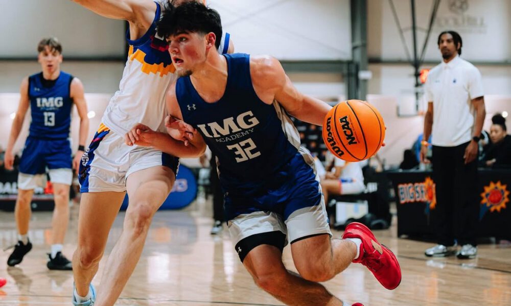 Robert Morris commit Lukas Sloane drives the ball past a defender during the 2025-26 season -- Photo courtesy of Sloane's Instagram