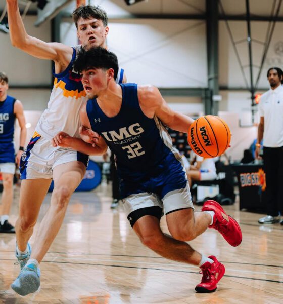 Robert Morris commit Lukas Sloane drives the ball past a defender during the 2025-26 season -- Photo courtesy of Sloane's Instagram