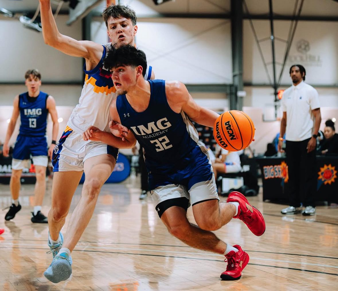 Robert Morris commit Lukas Sloane drives the ball past a defender during the 2025-26 season -- Photo courtesy of Sloane's Instagram