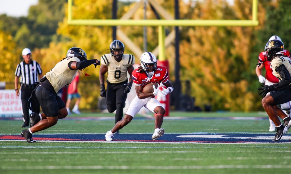 Robert Morris wide receiver Jaqai Carter following a catch against West Virginia State on Sept. 5, 2026 -- Photo Courtesy of Robert Morris' athletic department
