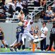 Robert Morris WR Galen Combs goes up for a pass against Akron on Sept. 12, 2026 -- Photo Courtesy of RMU Athletics