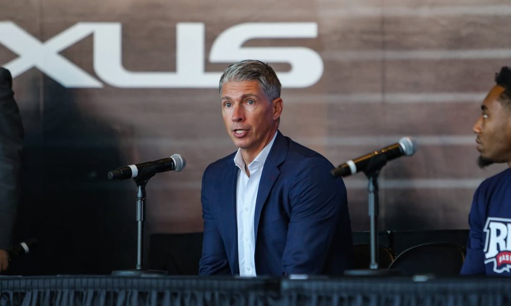 Robert Morris head coach Andy Toole at the Hope Gas Backyard Basketball press conference on Sept. 16, 2026 -- Photo Courtesy of RMU Athletics