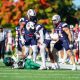A Robert Morris defender celebrates after a tackle against Norfolk State on Oct. 3, 2026 -- Photo Courtesy of RMU Athletics